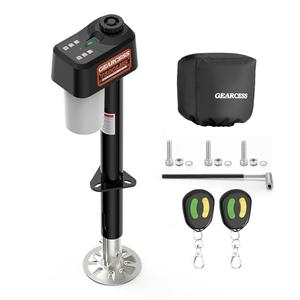 GEARCESS 7500LBS Electric Trailer Jack with Remote Control, RV Electric Tongue Jack with Built-in Spirit Level for Travel Trailer, 10.24-33.46 Inch Extended,IP65 Waterproof Buttons,5.9 Inch Foot Pad
