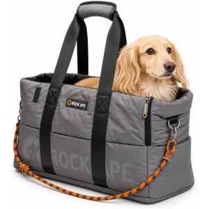 ROCK APE Water-Resistant Pet Carrier Tote, 280D Taslan Soft-Sided Travel Bag for Small Dogs & Cats, Lightweight Dog Purse with Padded Mat & Safety Leash (Grey)