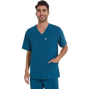 Scrub Top for Men - Stretch V-Neck Scrubs with 3 Pockets, Anti-Wrinkle (Teal, XL)