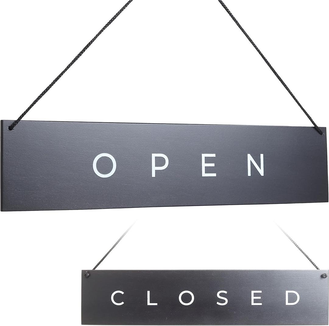 Modern Black Wooden Open Closed Sign for Business - Double-Sided Open Sign for Window or Door, Vintage Style Wood, Decorative Modern Black Wooden Open Closed Sign for Business - Double-Sided Open Sign for Window or Door, Vintage Style Wood, Decorative