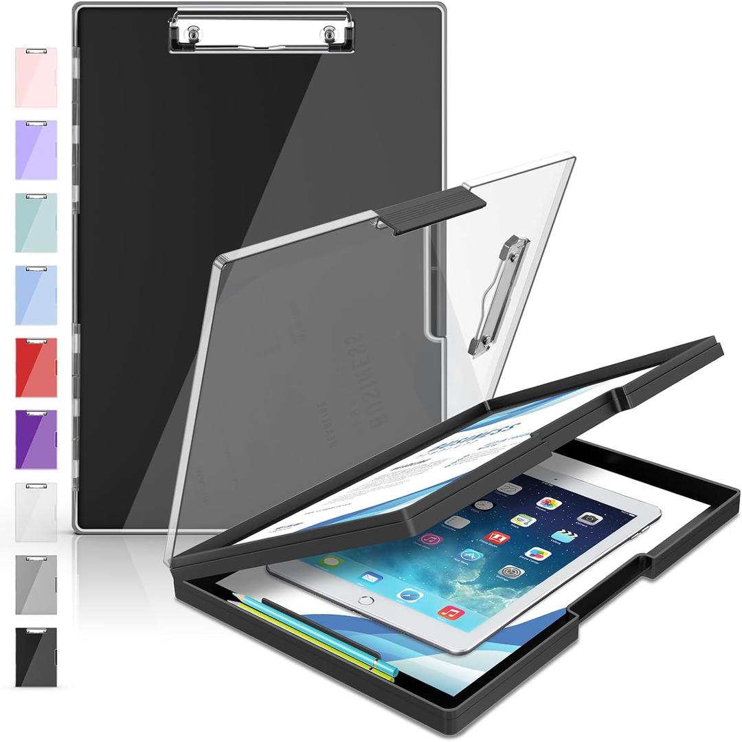 Sooez Clipboard with Storage, Heavy Duty Cleaview Clip Boards 8.5x11 with Dual Storage, Dry Erase Plastic Nursing Clipboard, High Capacity Clipboards Folder for Teacher Nurse, School & Office Supplies (Black)