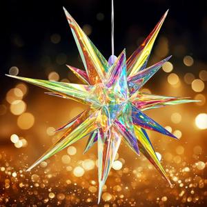 SUNBEAUTY 24 Inches Iridescent Christmas Lights Stars Lanterns Christmas Lanterns Hanging Moravian Star 3D for Wedding Birthday Christmas Home Party Decorations (Colorful Large Stars - 1)