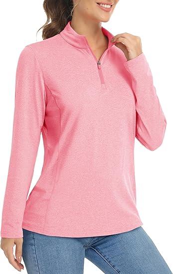 MAGCOMSEN Sun Shirt Women Long Sleeve Quick Dry Lightweight Athletic Pullover Golf Hiking Athletic Workout Tops Pink S