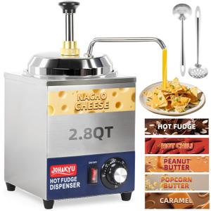 JOHAKYU 2.8Qt Commercial Nacho Cheese Dispenser with Pump Warmer - Stainless Steel, 86-230F Temp Control - for Hot Fudge Caramel