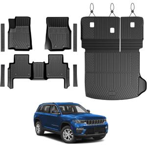 Floor Mats Set for 2022-2025 2026 Jeep Grand Cherokee WL74 (Incl 4XE, not for WK2 or L), All Weather TPE Backrest Trunk Mat Cargo Liner Door Sill Guards Accessories (WL74 | Floor Mats Set)