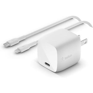 Belkin USB C Wall Charger 30W - Lightning Cable Included - Power Delivery GaN - iPhone Charger Fast Charging - USB C Charger for MacBook Pro, iPhone 17, Air, Pro, iPad, Google Pixel 10, etc.  White