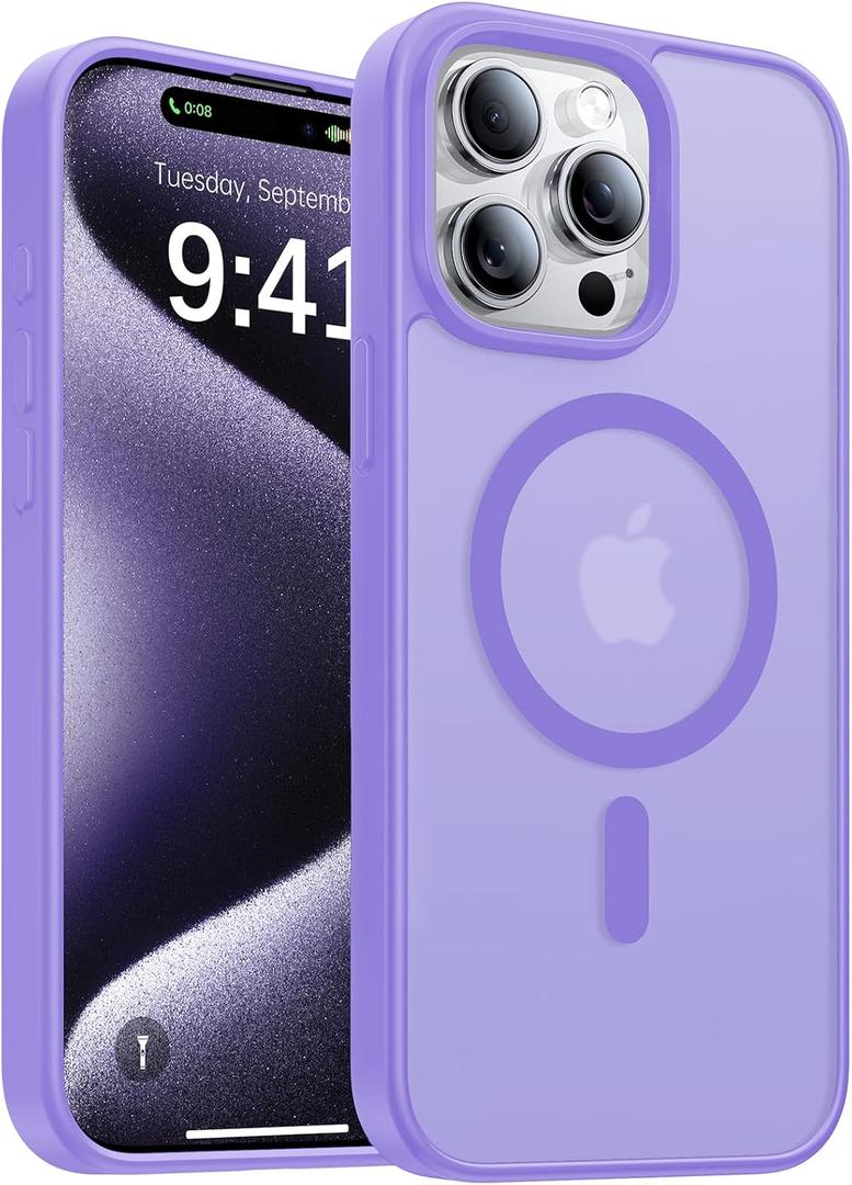 Magnetic for iPhone 15 Pro Max Case, [Compatible with MagSafe][Military-Grade Drop Protection][Anti-Yellowing] Shockproof Translucent Matte Cover for iPhone 15 Pro Max Phone Case,Light Purple