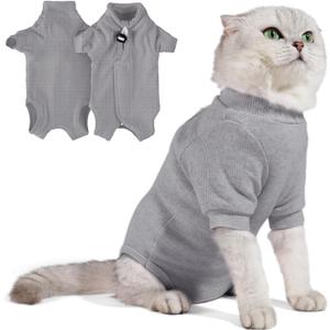 Breathable Cat Recovery Suit for Female/Male, Anti-Licking Kitten Onesie - Cat Surgery Pajamas with Sleeve After Spay, Prevent Shedding, Abdominal Wounds, Skin Diseases or E-Collar Alternative (Small, Ash Gray)