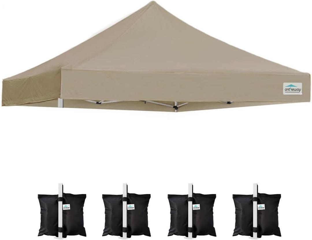 ONTHEWAY 10' x 10' Replacement Canopy Top for Pop Up Tent, Heavy Duty Waterproof Fabric with UV Protection, Instant Canopy Top Cover ONLY (Khaki)