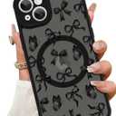 ZIYE Magnetic Case for iPhone 15 Plus 6.7 Inch [Compatible with MagSafe] Hard PC and Soft TPU Case with Black Bow Butterflies Anti-Scratch Shockproof Protection Phone Cover for Women - Black