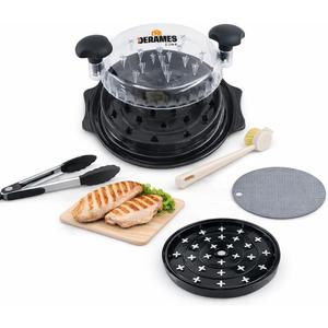 Chicken Shredder Tool Twist with Brush -10" Large Chicken Breast Meat Shredder Machine – BPA-Free Meat Grinder with Removable Tray, Non-Slip Suitable for Pork, Beef, Chicken - Dishwasher Safe (Black)