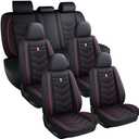 Car Seat Covers 6 Seats for Ford Explorer 2000-2026, Waterproof Durable Leather Vehicle Cushion Covers, Breathable Full Coverage Seat Protector(Standard,Black Red)