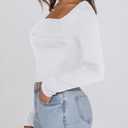 Womens Long Sleeve Shirts 2025 Sexy Ruched Square Neck Tops Trendy Double Lined Fitted Top Blouses Outfits (White, M)