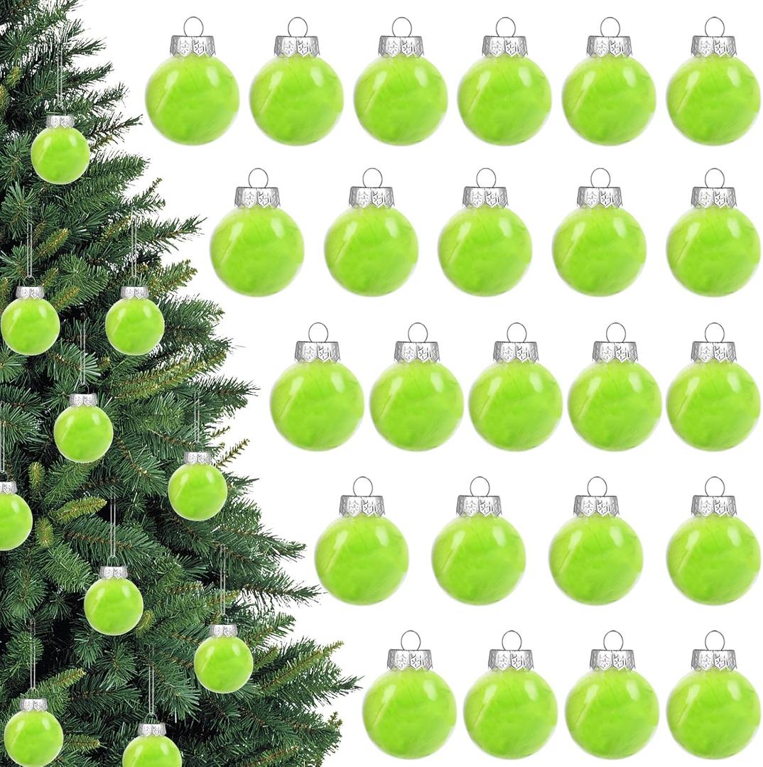 24 Pcs Christmas Balls Ornament 2.5 Inch Hanging Xmas Balls Built in Lime Green Badminton for Xmas Tree Decorations Home Indoor Outdoor Holiday Party Decor