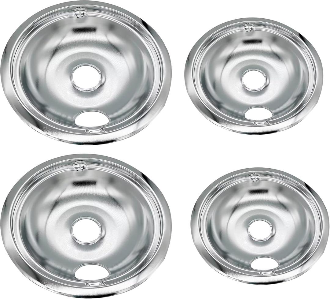 WB31T10010 and WB31T10011 Replacement Chrome Drip Pans for GE/Hotpoint Electric Range with Locking Slot Includes 2 6-Inch and 2 8-Inch Pans, 4 Pack WB32T10008 WB32X10015 DP165 GE68C