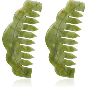 Geiserailie 2 Pcs Jade Combs Esthetician Supplies Massage Stone Hair Gua Sha Scraping Scalp Comb Facial Massage Tool Handheld Head Tools Head Caring Therapy Mother's Day for Women(Plain Style)