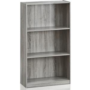 Furinno Basic 3-Tier Bookcase Storage Shelves, French Oak Grey