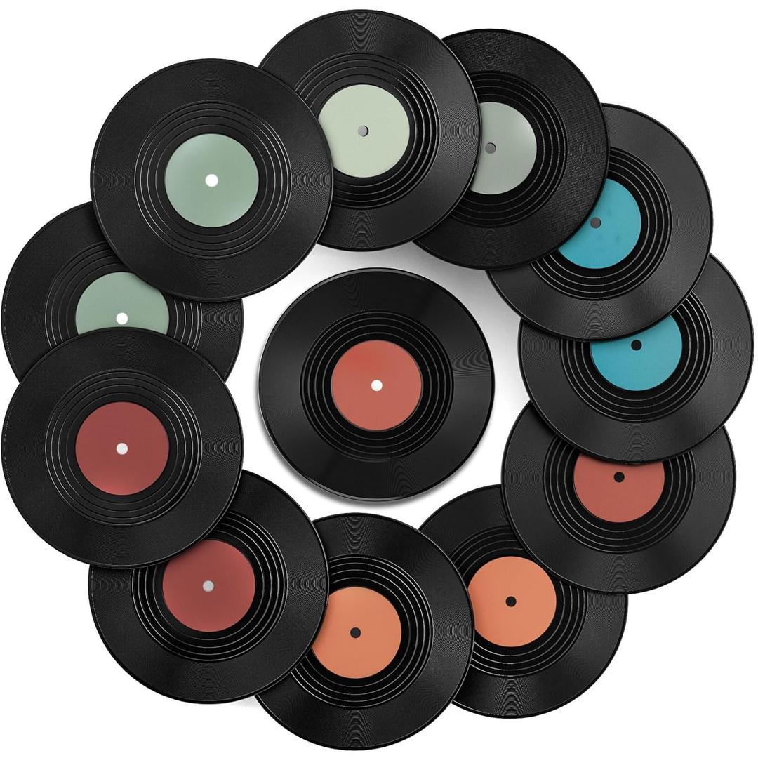 Facmogu 7 Inch Fake Blank Vinyl Records, 12PCS Vintage Vinyl Decorative Records for Wall Art, Cafe Decor, Wedding, Music Party