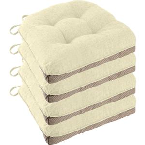 Non Slip Chair Cushions for Dining Chairs Set of 3 Kitchen Chair Cushions 18"x18"x3" Turfted Chair Pads Comfortable and Soft Seat Cushion with Ties, Beige