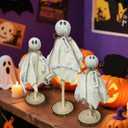 Halloween Ghost Decor - 3PCS Primitive Wooden Ghost Kit for Farmhouse Table Centerpieces Shelf Mantel Kitchen Decor (Set of 3, Natural)