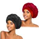 2Pcs Silk Bonnet for Sleeping, Satin Hair Bonnets, Soft Elastic Band Silk Sleep Cap, Hair Wrap for Women(Black Burgundy)