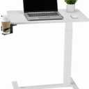 VEVOR Overbed Table, Over Bed Table with Wheels Adjustable Height, Mobile Hospital Bed Table, Rolling Laptop Desk with Fixed Top & Cup Holder, Portable Over Bed Desk for Home, Office, Study, White, 15.75 x 27.56 x 40.47 inches