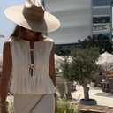 Linen Bow Tie Front Tank Tops Vest Women Coquette Babydoll Peplum Blouses Y2k Sleeveless Pleated Ruffle Tunic Shirt White (S)