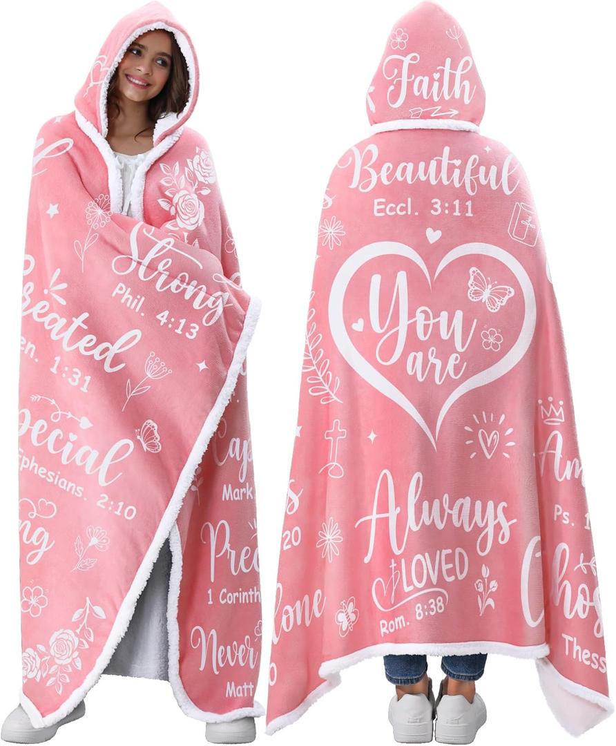 Mothers Day Christian Gifts for Mom Wife Her Women, Bible Verse Pink Wearable Blanket Hoodie for Women, Religious Inspirational Birthday Gifts for Mom Sister Friend, Catholic Spiritual Gift for Mother