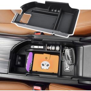 Organizador de consola central compatible con Toyota Camry XLE XSE 2018-2023 2024 y Camry LE SE 2020 2021 2022 2023 2024, bandeja de insercin de reposabrazos, caja de almacenamiento, compatible (Negro -)