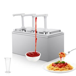 2.11 Quart Stainless Steel Sauce Pump Dispenser,Condiment Pump Station Detachable Leak-Proof Design for Sauce Honey Syrup Dressing,Commercial & Home Kitchen Use (3 Heads, 2L)