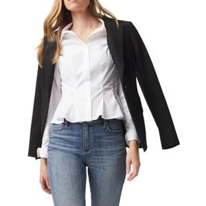 2 x SUNNOW Women's Cinched Waist Long Sleeve Poplin Shirt Corset Seam Detail Blouse with Peplum Hem & Button Cuffs for Office (White, S)