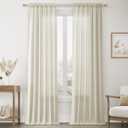 Beige Flax Linen Curtains 96 Inch Length for Bedroom 2 Panels Rod Pocket Light Filtering Semi Sheer Window Curtains 52 Inch Width Neutral Drapes for Living Room Dining Burlap Farmhouse Decor 52x96