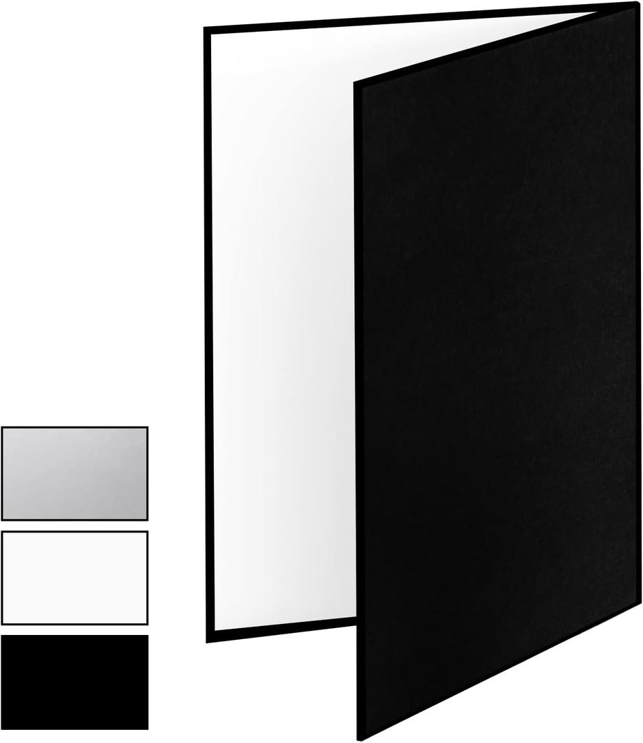 Meking 3 in 1 Photography Reflector Cardboard, 17"x12"/42x30cm A3 Folding Light Diffuser Board for Still Life, Product and Food Photo Shooting - Black, Silver and White