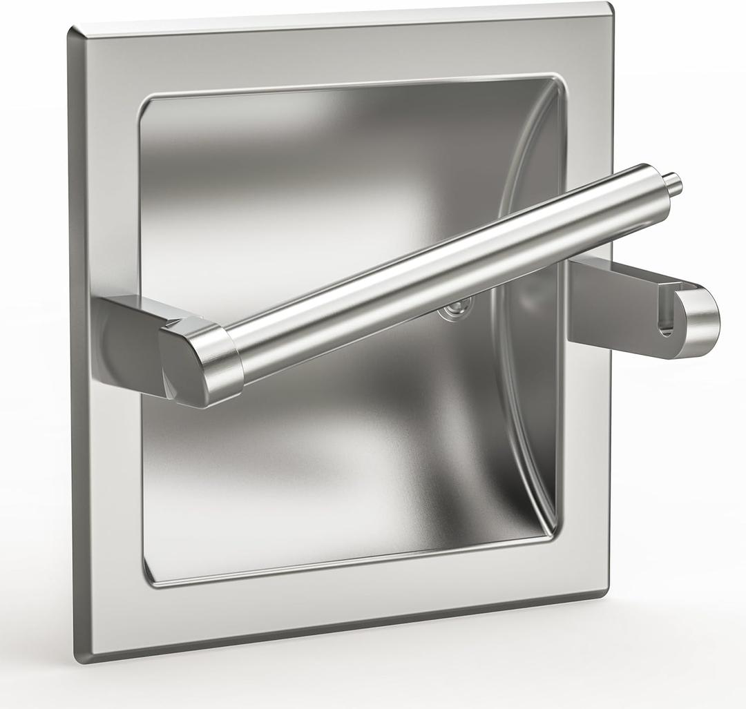 Brushed Nickel Recessed Toilet Paper Holder,Pivoting Toilet Tissue Holder,Made of SUS304 Stainless Steel, in Wall Toilet Paper Holder with Bracket