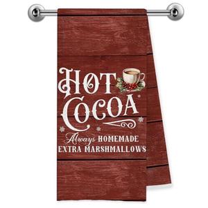 Trenstise Christmas Hot Cocoa Bar Kitchen Towels, Christmas Coffee Bar Decor, Winter Xmas Hot Cocoa Decorative Dish Tea Hand Towels for Kitchen Cafe Coffee Station, 16x24 Inch