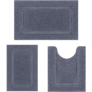 SHACOS Grey Bathroom Rugs Sets 3 Piece, 16"x24" + 20"x32" Non Slip Bath Mat and 20"x24" Toilet Rugs U Shaped Washable, Soft Fluffy Water Absorbent Bath Rugs for Bathroom