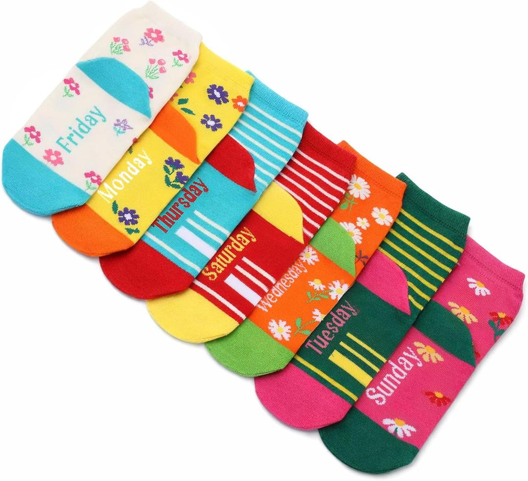 7 Days of the Week Gift Box 7 Pairs Kids Girls Novelty Soft Crew Socks for Sports Running Athletic Gifts