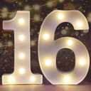 Pooqla Decorative Led Light Up Number Letters, White Plastic Marquee Number Lights Sign 16th Birthday Decorations for Girls Boys Party Wedding Decor Battery Operated Number (16) (8.86 in)