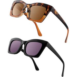 HIYANJN 2 Pack Bifocal Reading Sunglasses for Women Men UV400 Protection Outdoors Fashion Sun Readers With Spring Hinge, +2.00