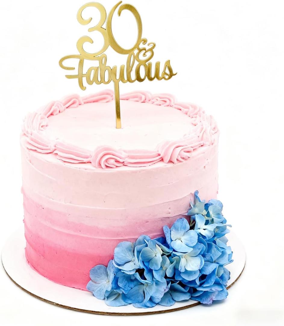 1Pcs Gold 30 & Fabulous Cake Toppers, Acrylic 30 and Fabulous Cake Toppers for Happy 30th Birthday Cheers to 30 Party Decorations 30th Anniversary Cake Decorations Supplies