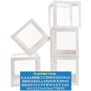 PABUES Baby Boxes for Baby Shower White Clear Balloon Box Blocks Gender Reveal Decorations and Birthday Party (5 PCS Balloon Box-78 Letter)