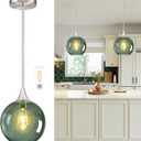 10" Gray Green Glass Modern Pendant Light Kitchen Island Mid Century Brushed Nickel Modern Pendant Lighting with Glass Globe Modern Hanging Pendant Light for Dining RoomBulb Incl.