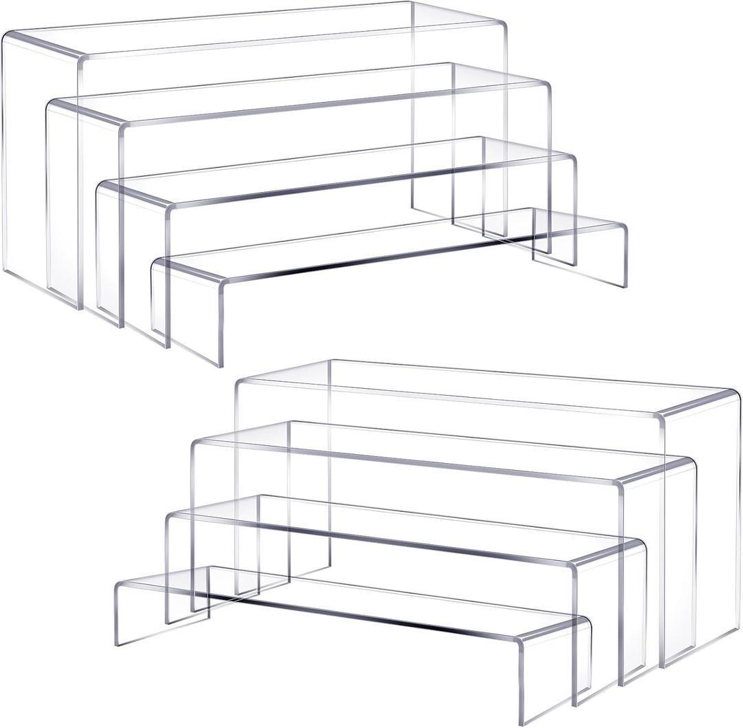 Suzile 8 Pcs Large Acrylic Display Riser Set 4 Sizes 12" Clear Rectangular Acrylic Display Shelf 4 mm Tiered Display Stands for Decor Cupcake Dessert Figures Perfume Candy Jewelry Shoe Showcase