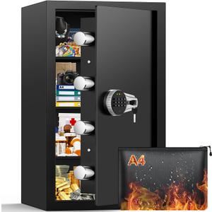 7.0 Cuft Large Fireproof Safe Box, Home Safes Water and Fireproof, Security Box with Digital Keypad, 3 Removable Shelves, Smart Alert and Sensor Light, Safes for Money Jewelry Valuables