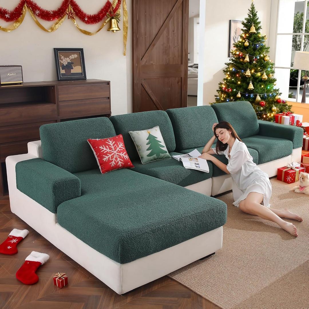 Couch Cushion Covers for Sectional Sofa, Stretch Soft Sofa Slipcovers Washable Wear-Resistant Universal Furniture Protector for Living Room(1 Piece Back Couch Cover, Green)