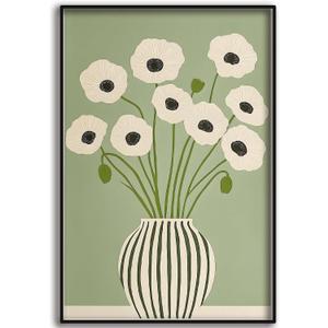 SKTBJWNYK Green Poppy Floral Wall Art, Minimalist Botanical Prints Green Abstract Poppy Painting Boho Minimalist Botanical Home Decor for Living Room Bedroom Decor 16x24 Inch Unframed