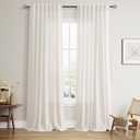 Ivory White Linen Curtains 50 x 96 inches Long Living Room Back Tab Rod Pocket Semi Sheer Curtain Boho Privacy Light Filtering Thick Linen Drapes for Bedroom, Ivory White, Set of 2 Panels