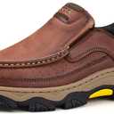 UPIShi Men's Hands Free Slip On Walking Leather Loafers Slip-ins Work Office Dress Casual Outdoor Lightweight Cushioning Shoes (Brown) 12