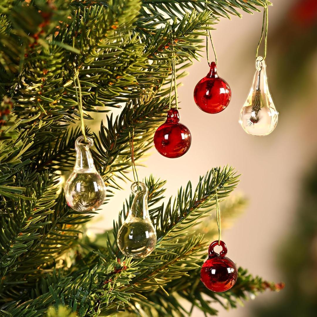 24 Pcs 1.57" Red Glass Christmas Tree Ornaments Clear Teardrop Christmas Ornaments Red Crystal Xmas Hanging Glass Tree Decorations for Xmas Holiday Party Decor