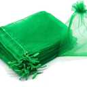 100Pcs Green Organza Bags for St. Patricks Day, 6x8 inch Sheer Jewelry Gift Pouches with Drawstring Wedding Favor Gift Bags for Christmas, Baby Shower, Birthday, Party